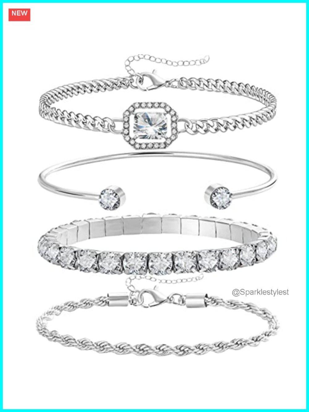14K Plated Link Bracelet Set 4 Pcs Dainty Adjustable Women Jewelry Stackable